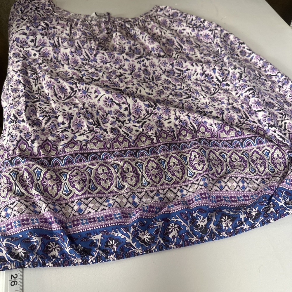 Lucky Brand Boho Peasant Blouse Purple Floral Border Print Cottagecore Top - Picture 7 of 9